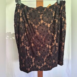 Talbots Black and Tan Lace and Beaded Embellished Pencil Skirt